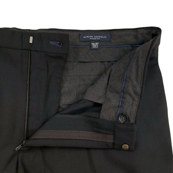 Banana Republic Pants Mens 35x30 Black Classic Fit Flat Front Wool Blend Office - Picture 4 of 12